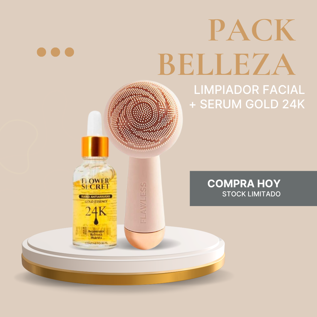 Pack Limpiador Masajeador Flawless™ Cleanse + Serum Gold 24k